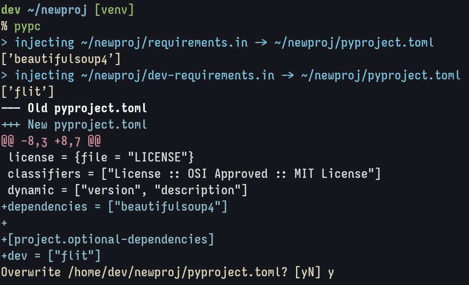 Screenshot: pypc